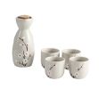 5 Pcs Ceramic Japanese Sake Set Traditional 1 Tokkuri Bottle & 4 Ochoko Cups [U]