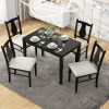 TREXM 5-Piece Kitchen Dining Table Set, Wooden Rectangular Dining Table and 4 Upholstered Chairs for Kitchen and Dining Room (Ebony Black)