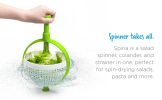 Spina | Easy-To-Use Salad Spinner | Non-Scratch, Nylon Spinning Colander | Lettuce Spinner | Colander with Collapsible Handle |  Green