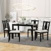 TREXM 5-Piece Kitchen Dining Table Set, Wooden Rectangular Dining Table and 4 Upholstered Chairs for Kitchen and Dining Room (Ebony Black)