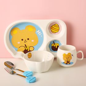 Tableware Set Cute Rabbit Children's Dinner Plate One Person Cup Bowl Creative Compartment Tray Breakfast Plate (Option: Bear 5 Pieces)