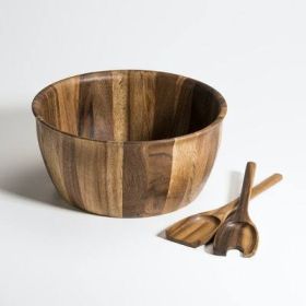 X-Large Salad Bowl with Servers (Color: brown)