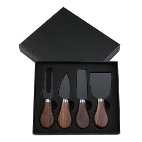 Walnut Wooden Handle Boxed Cheese Knife Set Baking Tools (Option: HF201BH Black 4 Piece Set)