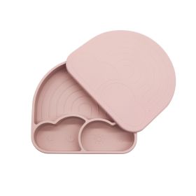 Food Grade Silicone Integrated Split Format Dining Plate (Option: Light Pink Same Color Cover)